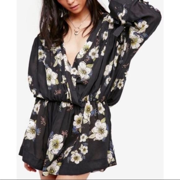 Free People Tuscan Dreams Black Floral Tunic Dress - Picture 3 of 14